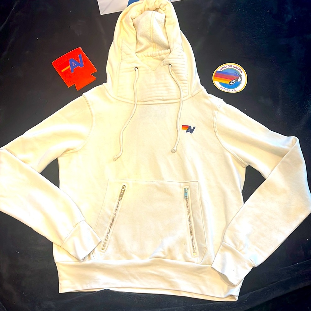 - NWT Aviator Nation Ninja Pullover Hoodie in Vintage White Size Small
